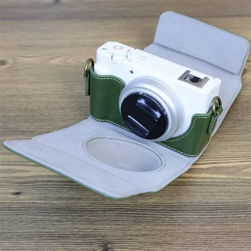 PU Leather Case for Sony ZV-1F Camera, Full Protection Camera Carrying Bag with Shoulder Strap - Green