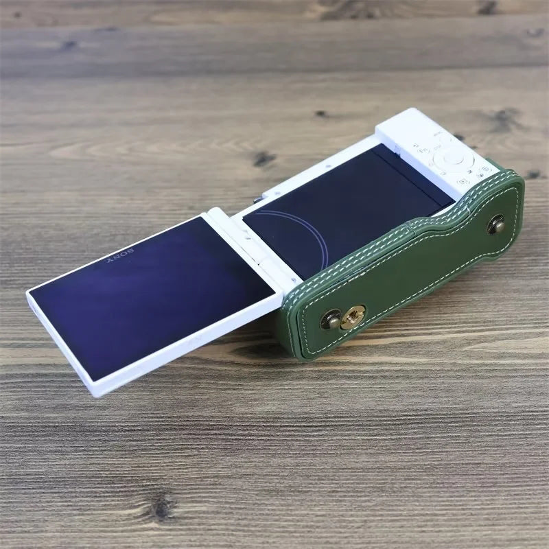 PU Leather Case for Sony ZV-1F Camera, Full Protection Camera Carrying Bag with Shoulder Strap - Green