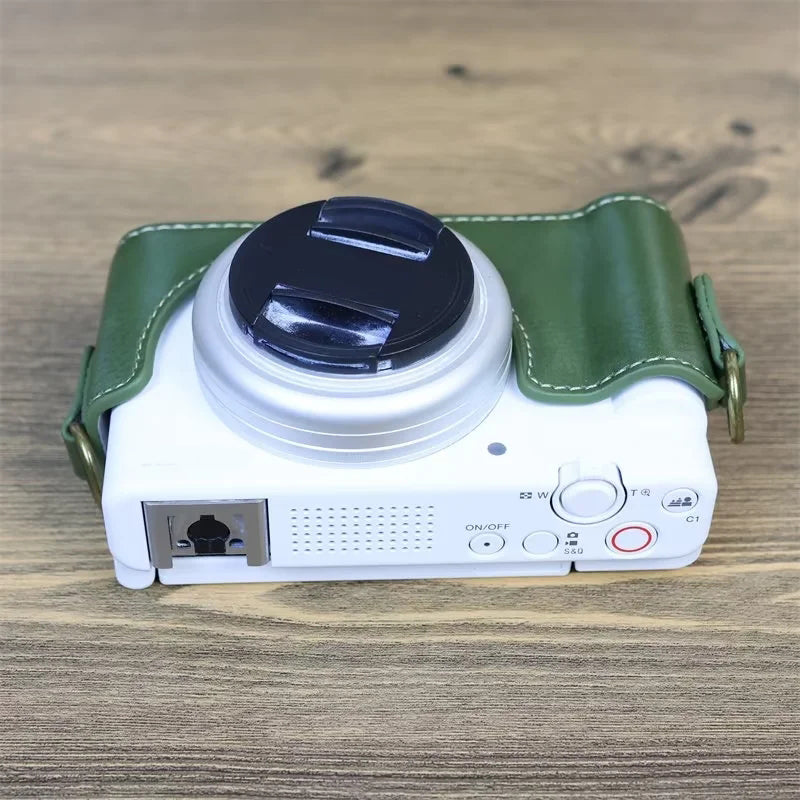 PU Leather Case for Sony ZV-1F Camera, Full Protection Camera Carrying Bag with Shoulder Strap - Green