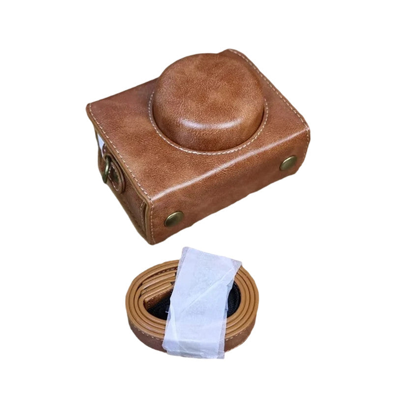 PU Leather Case for Sony ZV-1F Camera, Full Protection Camera Carrying Bag with Shoulder Strap - Brown