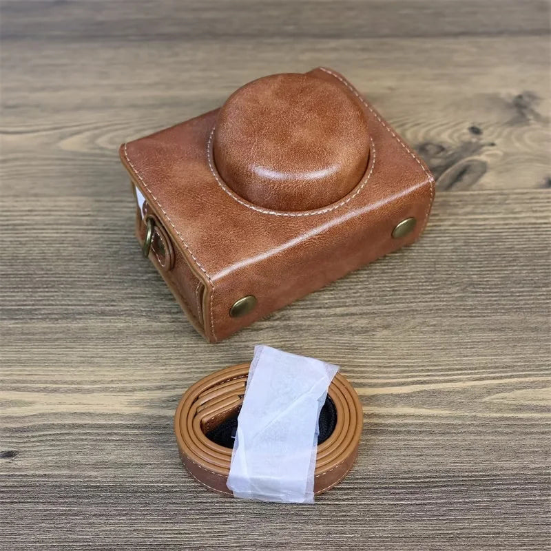 PU Leather Case for Sony ZV-1F Camera, Full Protection Camera Carrying Bag with Shoulder Strap - Brown