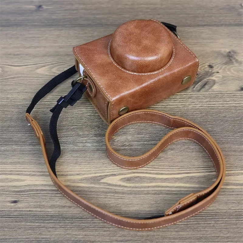 PU Leather Case for Sony ZV-1F Camera, Full Protection Camera Carrying Bag with Shoulder Strap - Brown