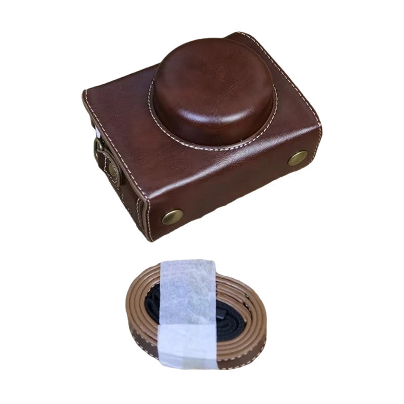 PU Leather Case for Sony ZV-1F Camera, Full Protection Camera Carrying Bag with Shoulder Strap - Coffee