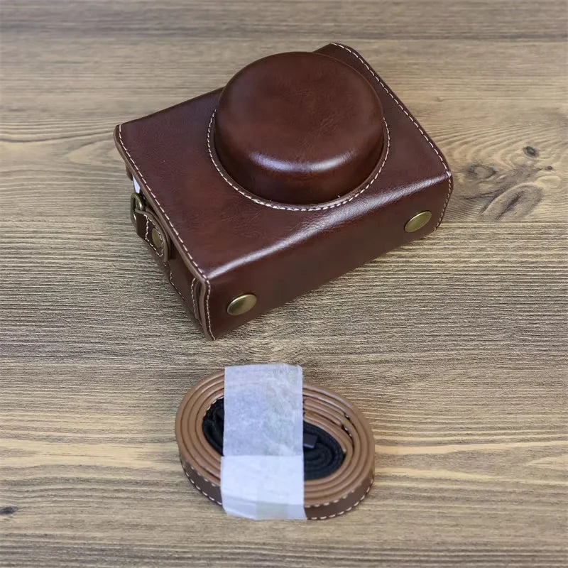 PU Leather Case for Sony ZV-1F Camera, Full Protection Camera Carrying Bag with Shoulder Strap - Coffee