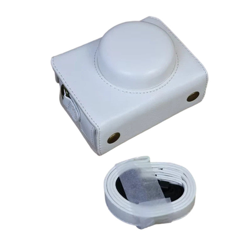 PU Leather Case for Sony ZV-1F Camera, Full Protection Camera Carrying Bag with Shoulder Strap - White