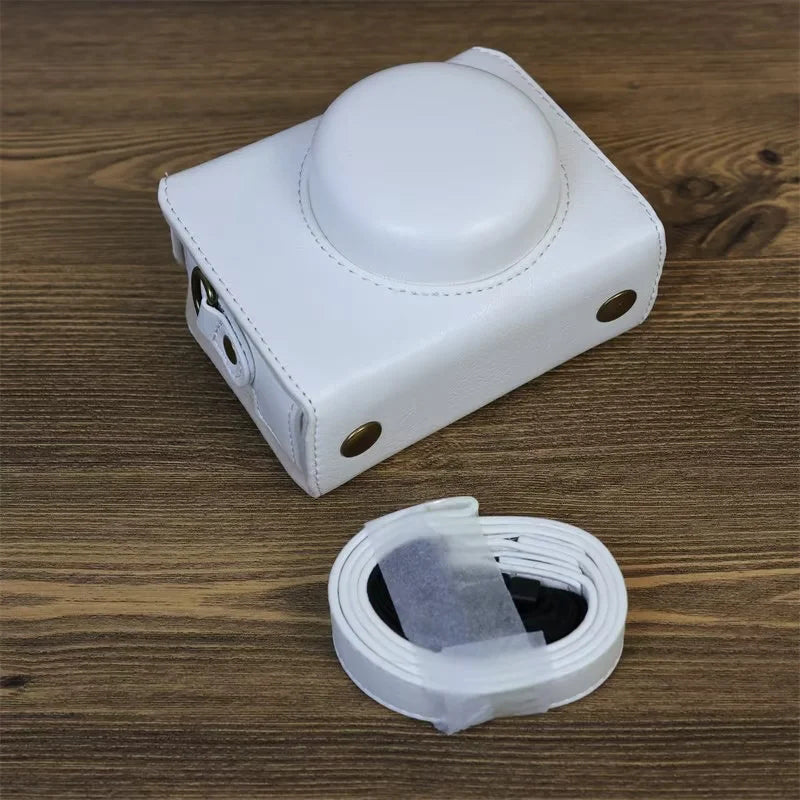 PU Leather Case for Sony ZV-1F Camera, Full Protection Camera Carrying Bag with Shoulder Strap - White