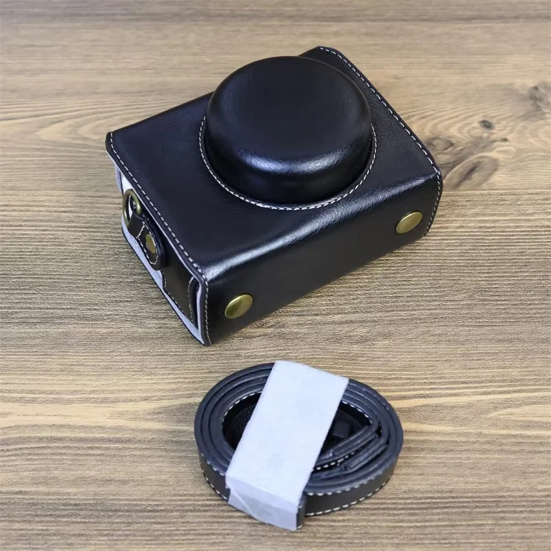 PU Leather Case for Sony ZV-1F Camera, Full Protection Camera Carrying Bag with Shoulder Strap - Black