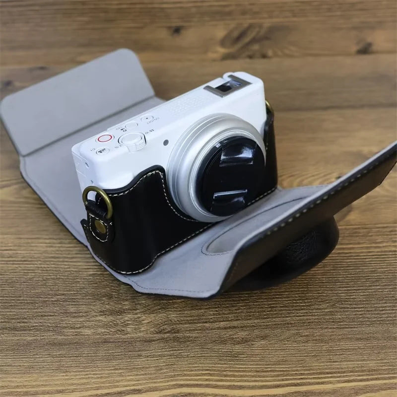 PU Leather Case for Sony ZV-1F Camera, Full Protection Camera Carrying Bag with Shoulder Strap - Black