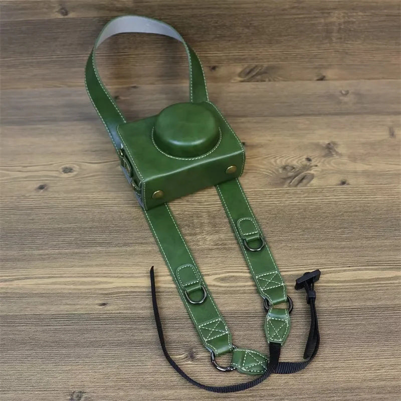 Protective Case for Sony ZV-1F, Battery Opening Design Detachable PU Leather Camera Bag with Shoulder Strap - Green