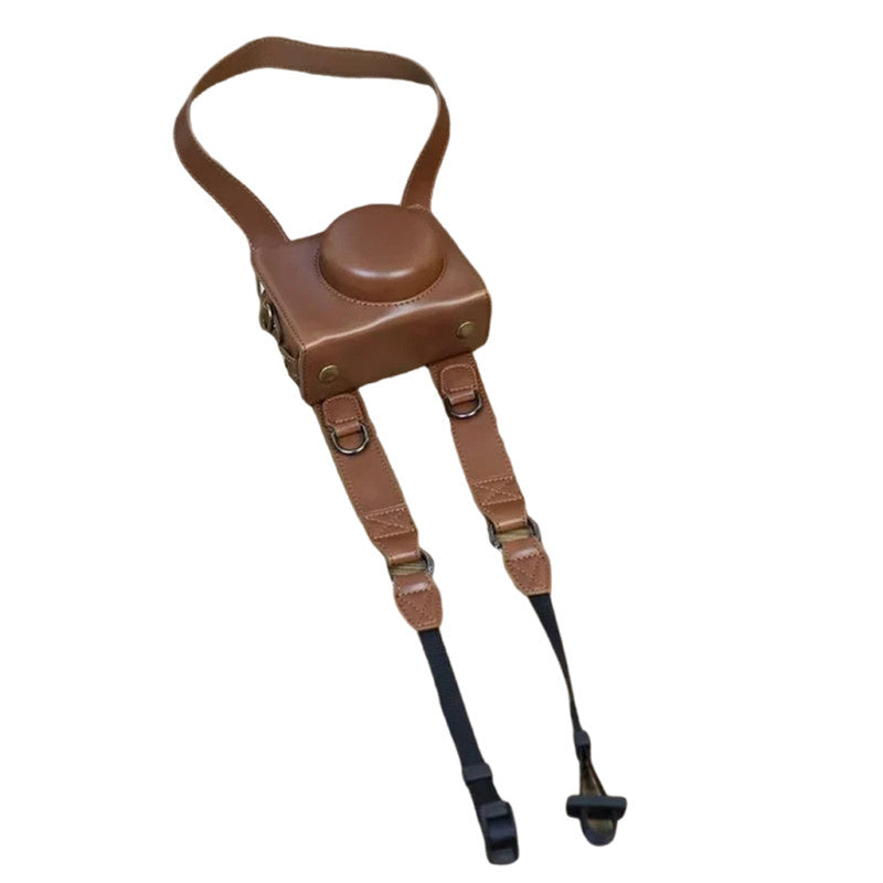 Protective Case for Sony ZV-1F, Battery Opening Design Detachable PU Leather Camera Bag with Shoulder Strap - Coffee