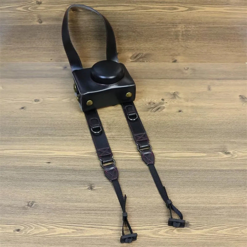 Protective Case for Sony ZV-1F, Battery Opening Design Detachable PU Leather Camera Bag with Shoulder Strap - Black