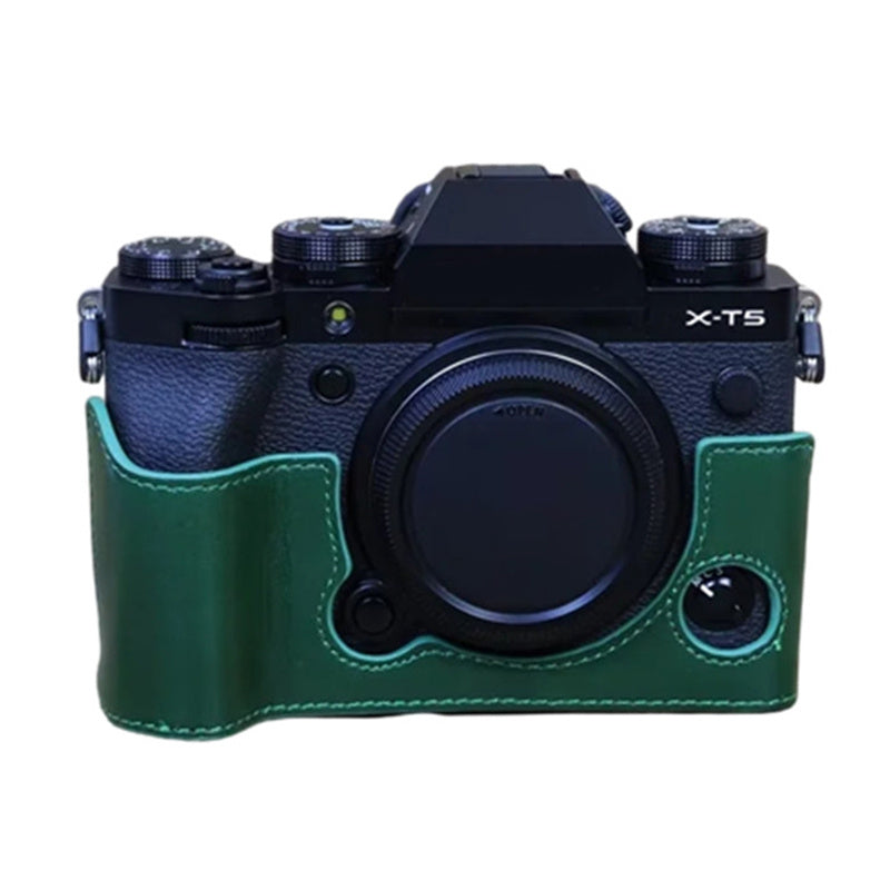 Uniqkart for Fujifilm X-T5 Anti-scratch Genuine Leather Camera Case Battery Opening Design Protective Cover - Green