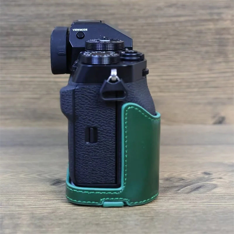 Uniqkart for Fujifilm X-T5 Anti-scratch Genuine Leather Camera Case Battery Opening Design Protective Cover - Green