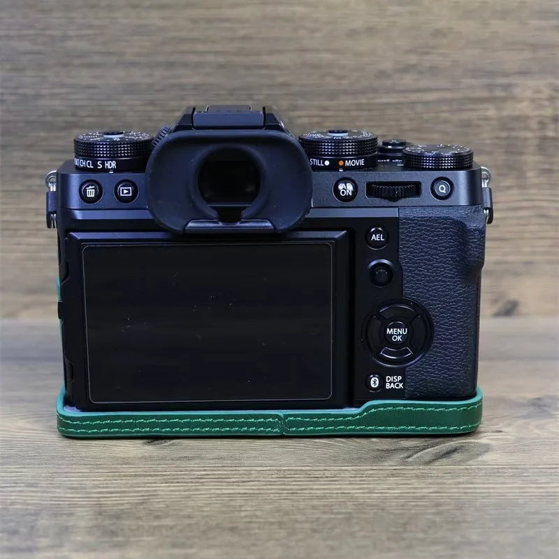 Uniqkart for Fujifilm X-T5 Anti-scratch Genuine Leather Camera Case Battery Opening Design Protective Cover - Green