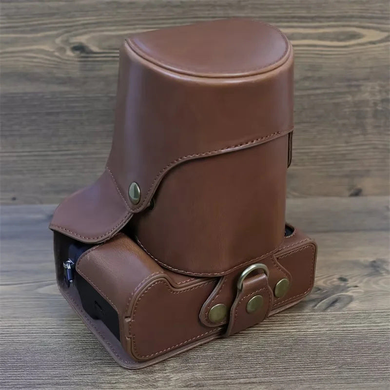 Uniqkart for Fuji X-T5 Battery Opening Design Detachable PU Leather Camera Bag Protective Case with Lens Pouch and Shoulder Strap - Coffee