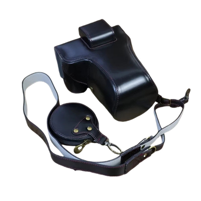 Uniqkart for Fuji X-T5 Battery Opening Design Detachable PU Leather Camera Bag Protective Case with Lens Pouch and Shoulder Strap - Black