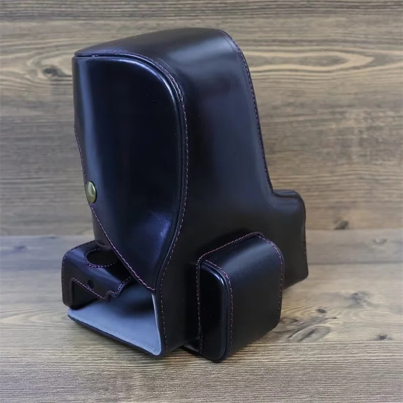 Uniqkart for Fuji X-T5 Battery Opening Design Detachable PU Leather Camera Bag Protective Case with Lens Pouch and Shoulder Strap - Black