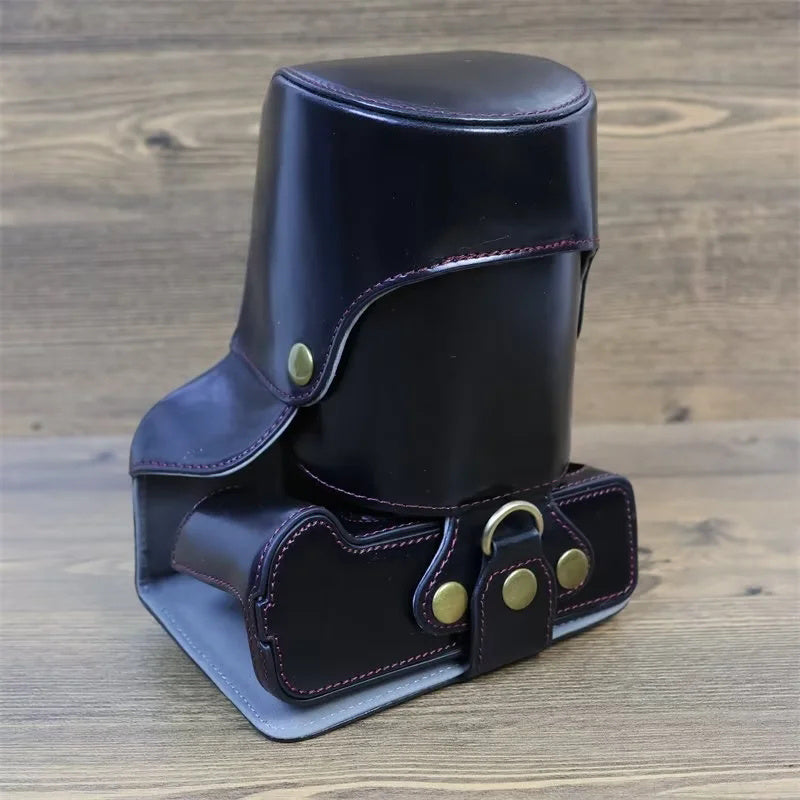 Uniqkart for Fuji X-T5 Battery Opening Design Detachable PU Leather Camera Bag Protective Case with Lens Pouch and Shoulder Strap - Black