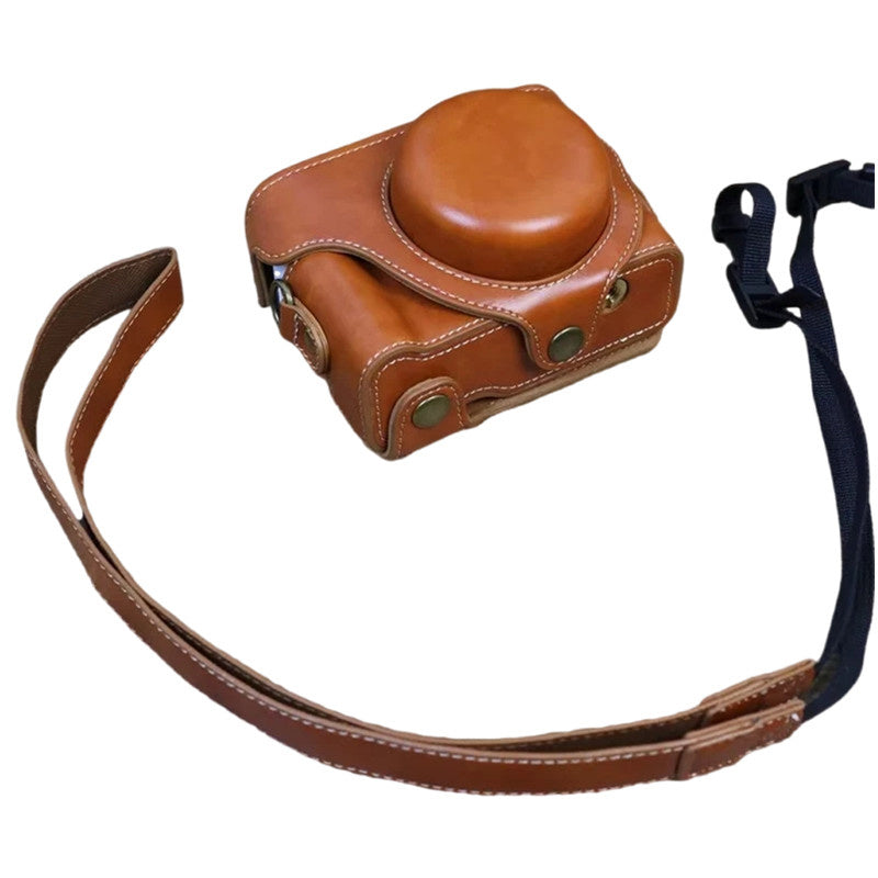Vintage Protective Case for Sony ZV-1F Camera PU Leather Bag Cover with Shoulder Strap - Brown
