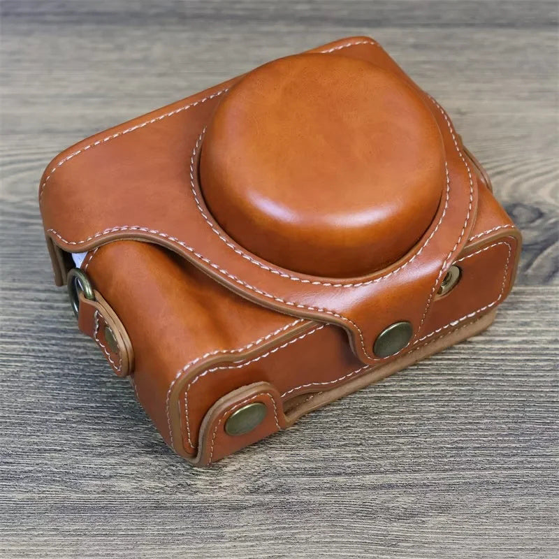 Vintage Protective Case for Sony ZV-1F Camera PU Leather Bag Cover with Shoulder Strap - Brown