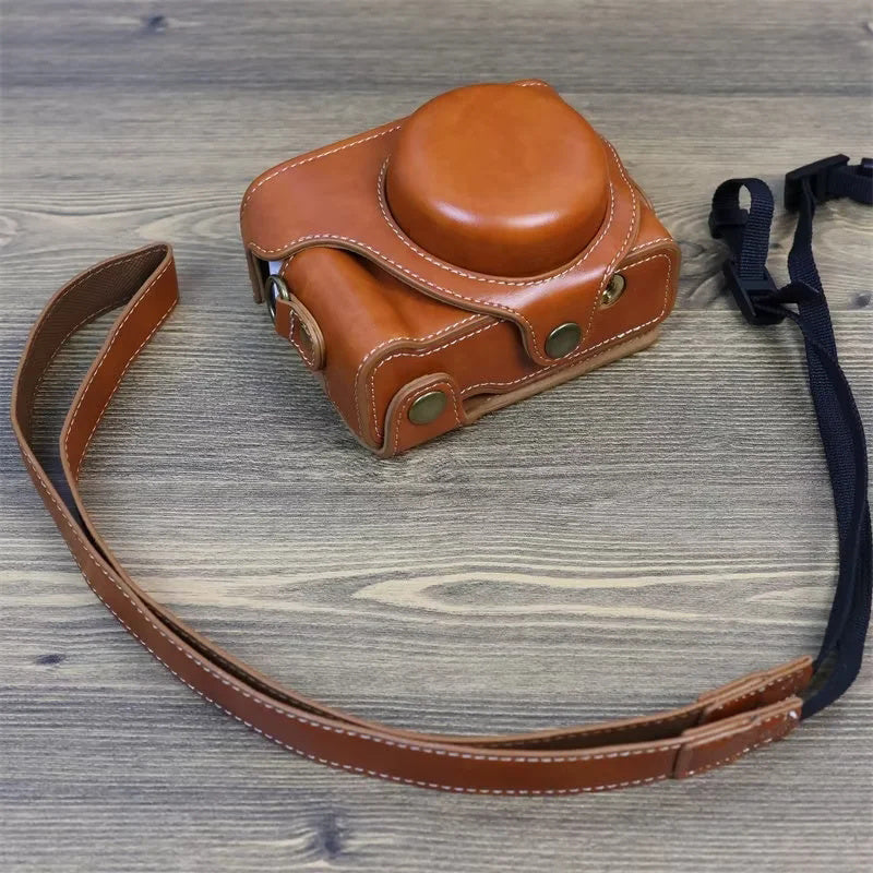 Vintage Protective Case for Sony ZV-1F Camera PU Leather Bag Cover with Shoulder Strap - Brown