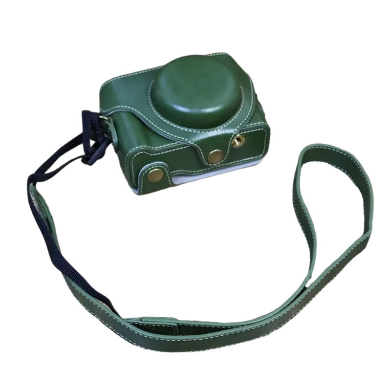 Vintage Protective Case for Sony ZV-1F Camera PU Leather Bag Cover with Shoulder Strap - Green