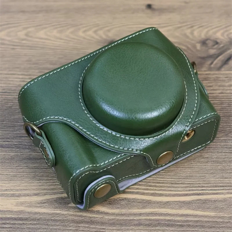 Vintage Protective Case for Sony ZV-1F Camera PU Leather Bag Cover with Shoulder Strap - Green