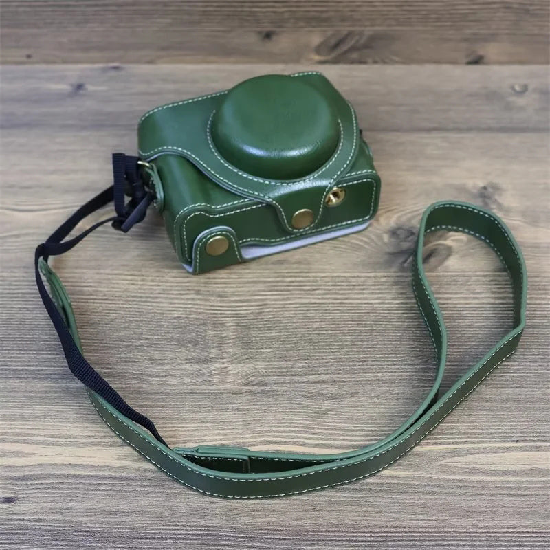 Vintage Protective Case for Sony ZV-1F Camera PU Leather Bag Cover with Shoulder Strap - Green