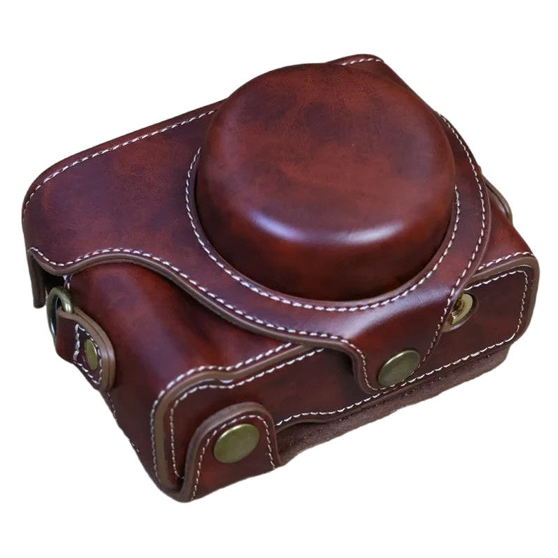 Vintage Protective Case for Sony ZV-1F Camera PU Leather Bag Cover with Shoulder Strap - Coffee