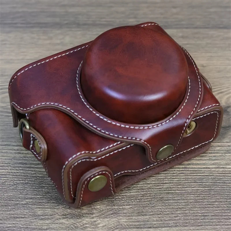 Vintage Protective Case for Sony ZV-1F Camera PU Leather Bag Cover with Shoulder Strap - Coffee