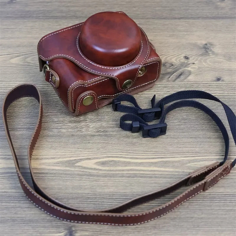 Vintage Protective Case for Sony ZV-1F Camera PU Leather Bag Cover with Shoulder Strap - Coffee