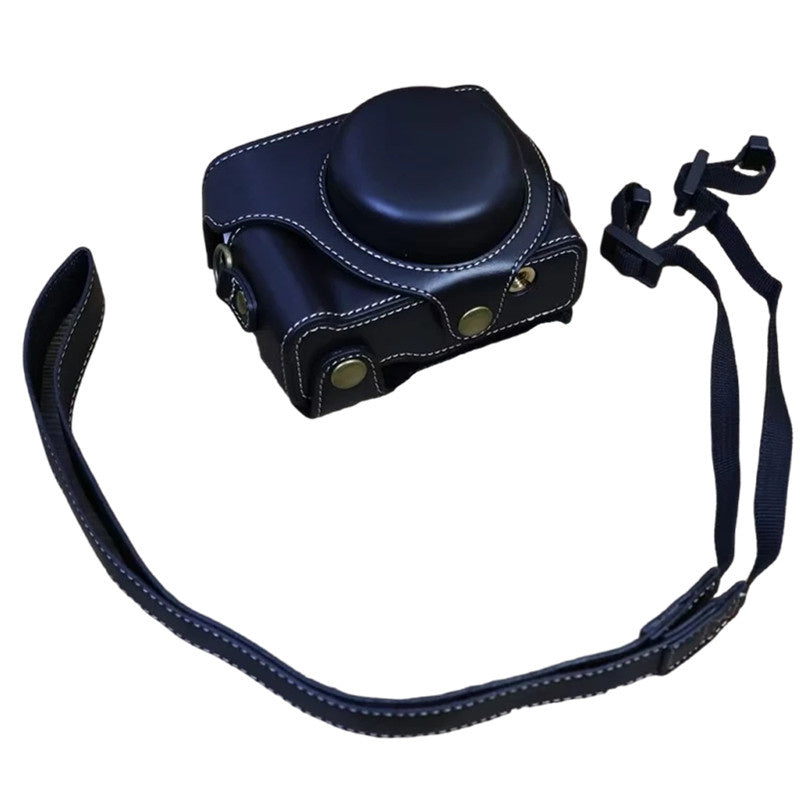 Vintage Protective Case for Sony ZV-1F Camera PU Leather Bag Cover with Shoulder Strap - Black