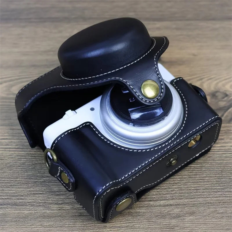 Vintage Protective Case for Sony ZV-1F Camera PU Leather Bag Cover with Shoulder Strap - Black