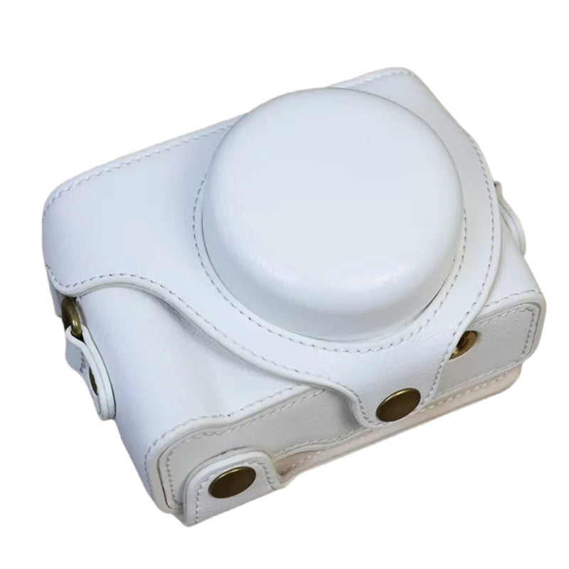 Vintage Protective Case for Sony ZV-1F Camera PU Leather Bag Cover with Shoulder Strap - White