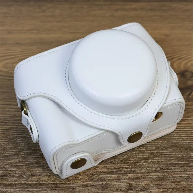 Vintage Protective Case for Sony ZV-1F Camera PU Leather Bag Cover with Shoulder Strap - White