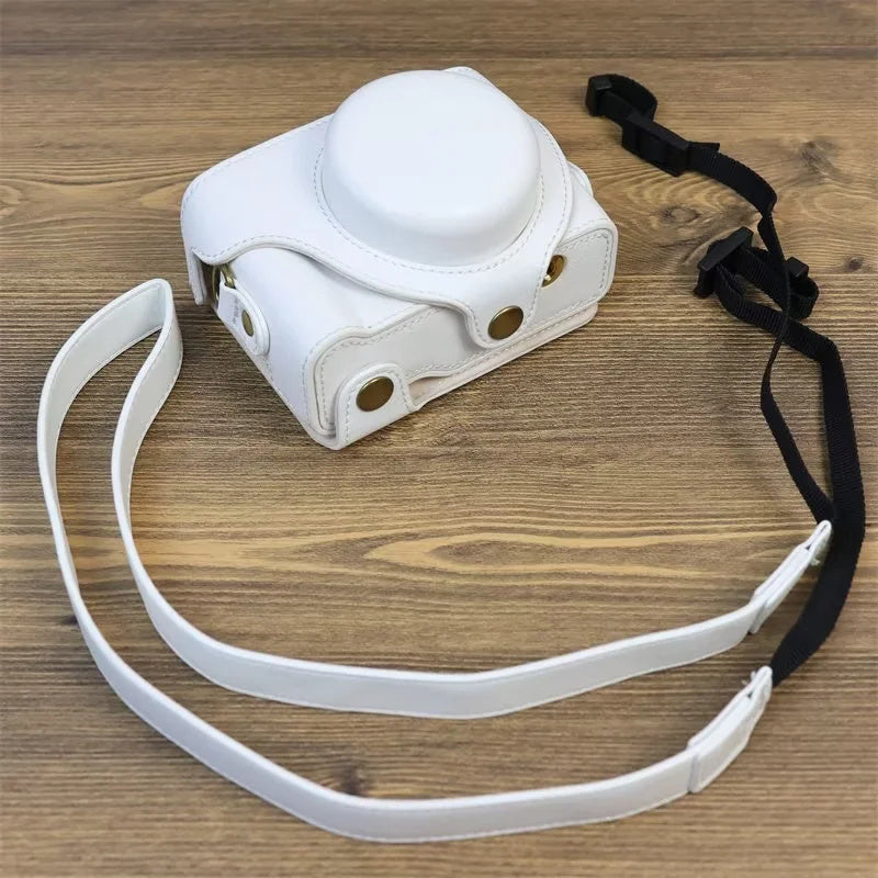 Vintage Protective Case for Sony ZV-1F Camera PU Leather Bag Cover with Shoulder Strap - White