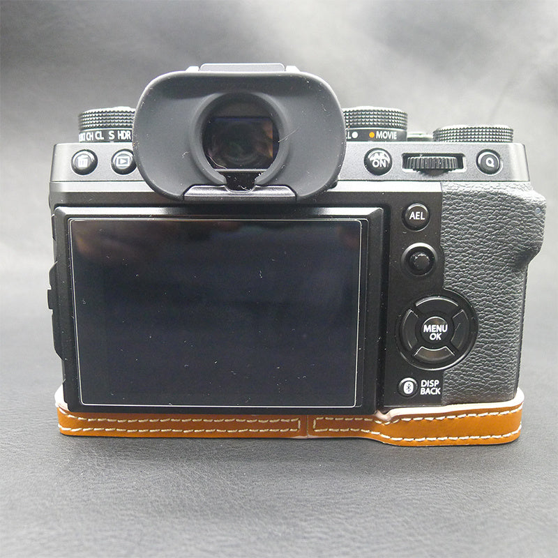 Uniqkart for Fujifilm X-T5 Camera PU Leather Case Battery Opening Design Protective Cover with Screw - Brown