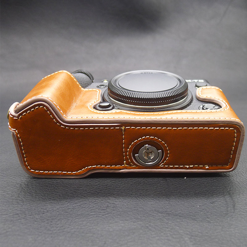 Uniqkart for Fujifilm X-T5 Camera PU Leather Case Battery Opening Design Protective Cover with Screw - Brown