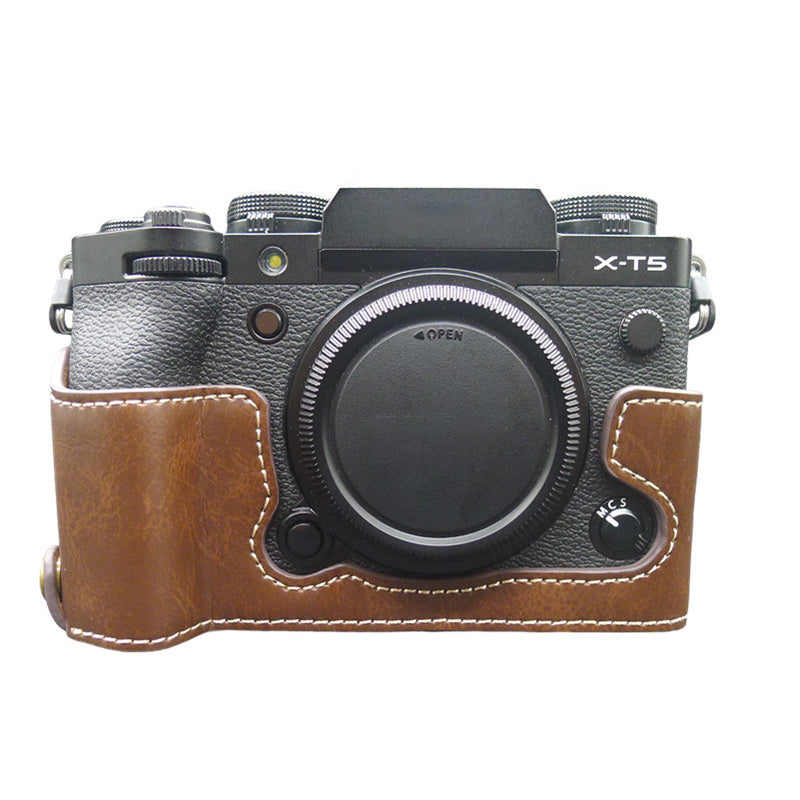 Uniqkart for Fujifilm X-T5 Camera PU Leather Case Battery Opening Design Protective Cover with Screw - Coffee