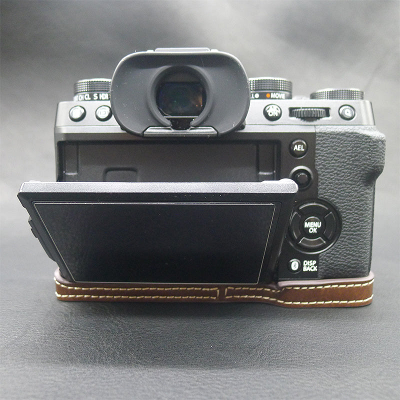 Uniqkart for Fujifilm X-T5 Camera PU Leather Case Battery Opening Design Protective Cover with Screw - Coffee