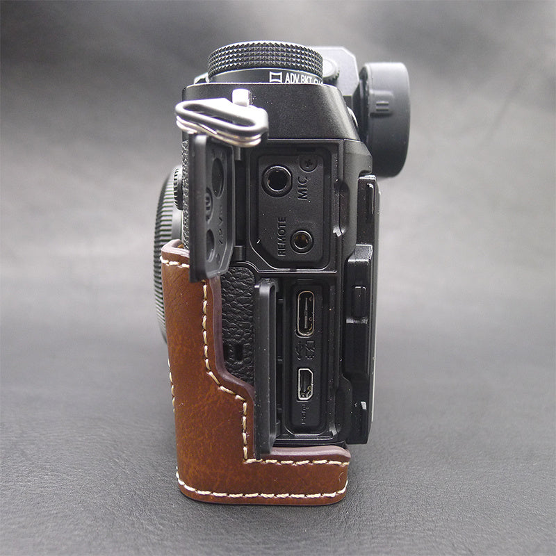 Uniqkart for Fujifilm X-T5 Camera PU Leather Case Battery Opening Design Protective Cover with Screw - Coffee