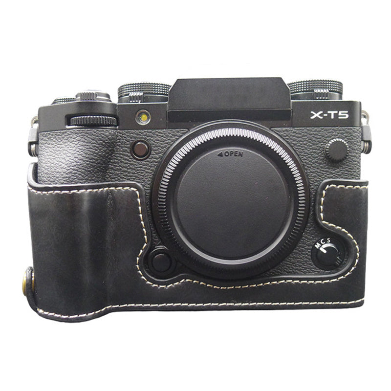 Uniqkart for Fujifilm X-T5 Camera PU Leather Case Battery Opening Design Protective Cover with Screw - Black