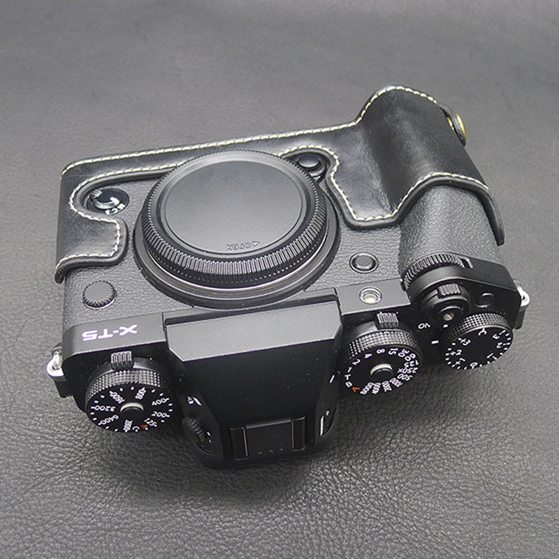 Uniqkart for Fujifilm X-T5 Camera PU Leather Case Battery Opening Design Protective Cover with Screw - Black