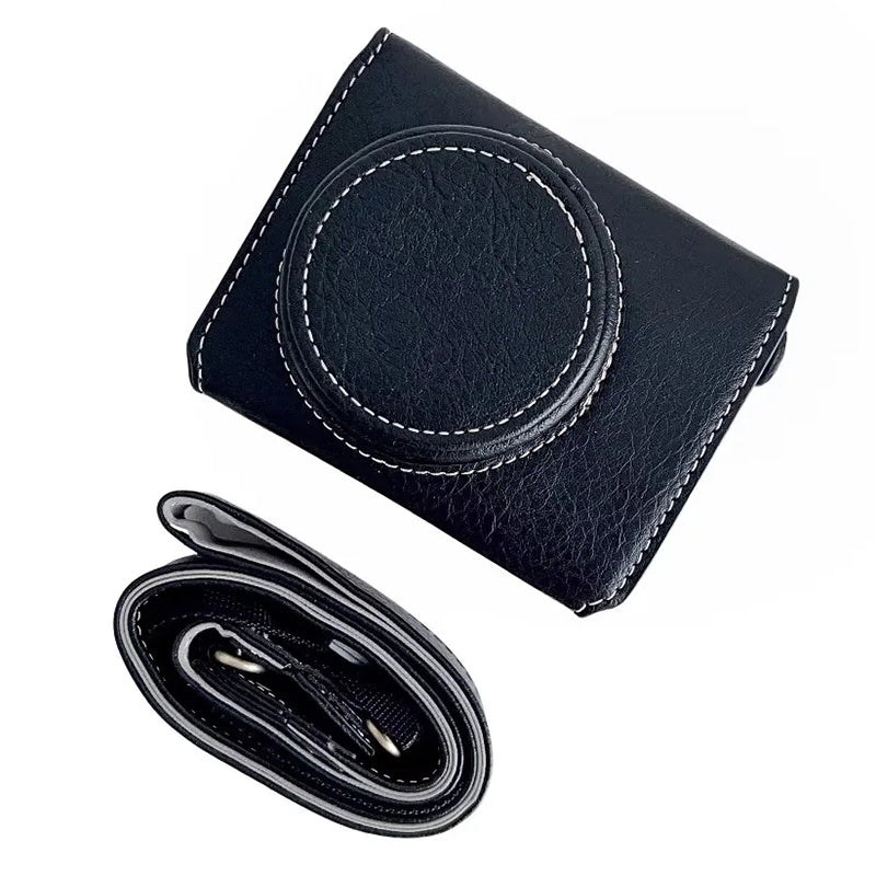 Uniqkart for Sony ZV-1F / ZV-1 Mark II Detachable PU Leather Camera Bag Battery Opening Design Drop-proof Cover with Shoulder Strap - Black