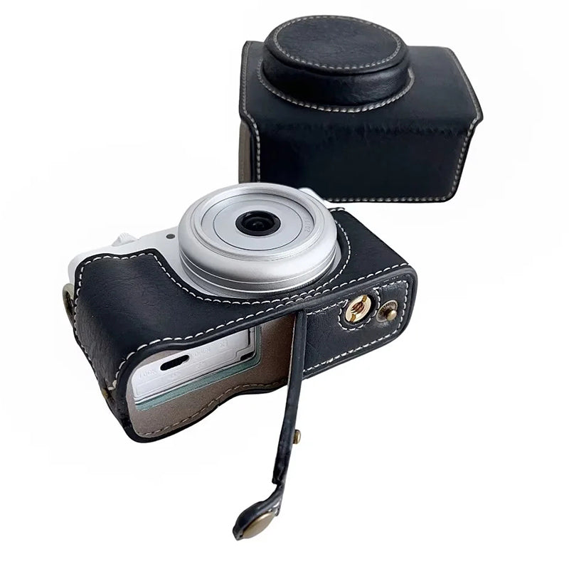 Uniqkart for Sony ZV-1F / ZV-1 Mark II Detachable PU Leather Camera Bag Battery Opening Design Drop-proof Cover with Shoulder Strap - Black