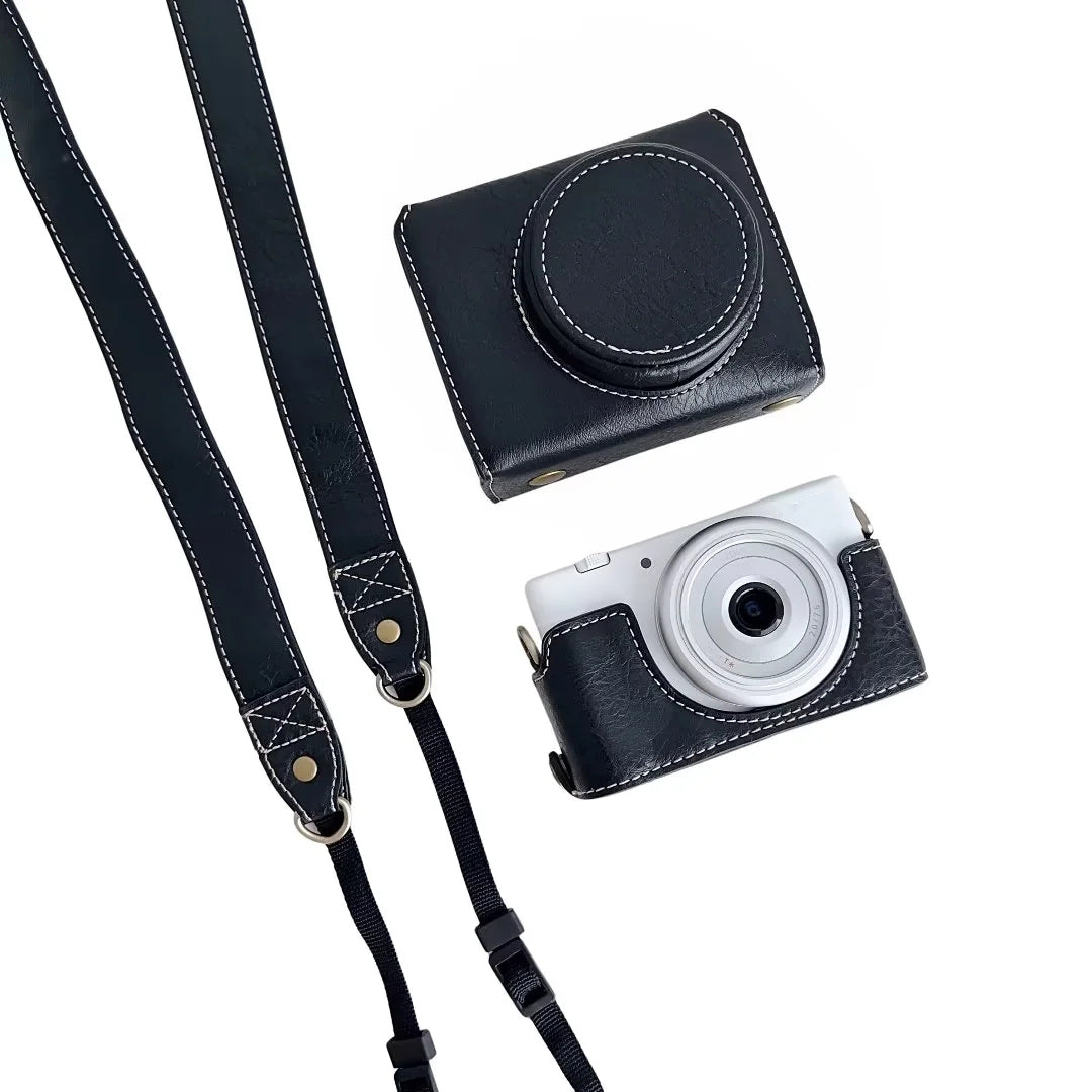 Uniqkart for Sony ZV-1F / ZV-1 Mark II Detachable PU Leather Camera Bag Battery Opening Design Drop-proof Cover with Shoulder Strap - Black