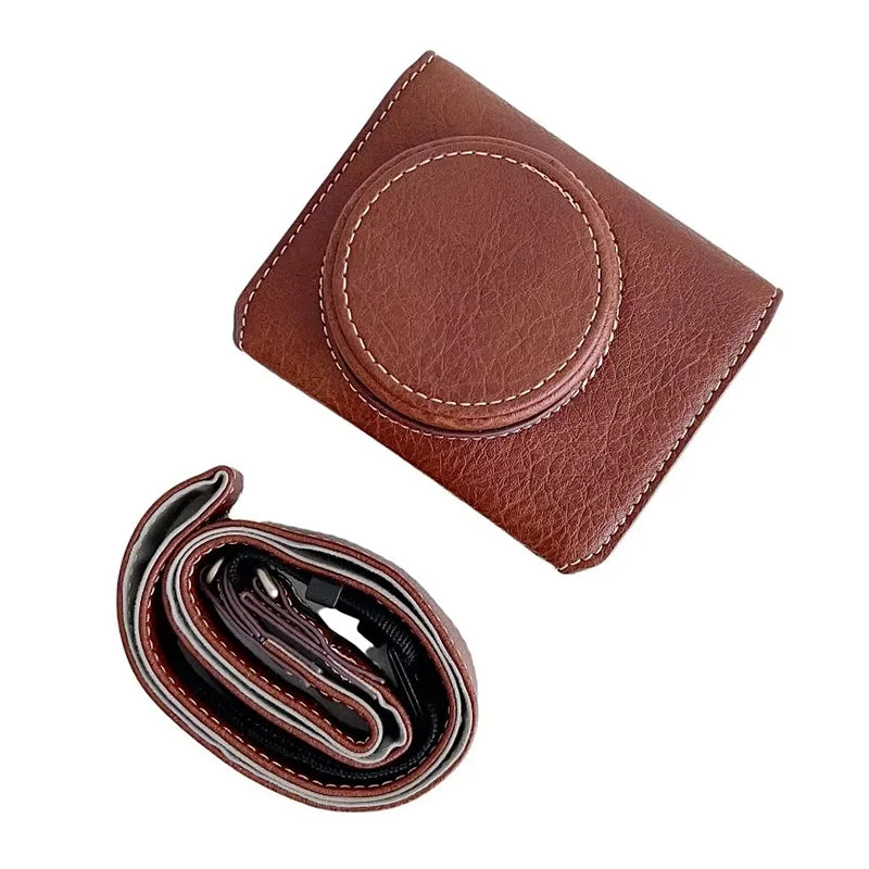 Uniqkart for Sony ZV-1F / ZV-1 Mark II Detachable PU Leather Camera Bag Battery Opening Design Drop-proof Cover with Shoulder Strap - Brown