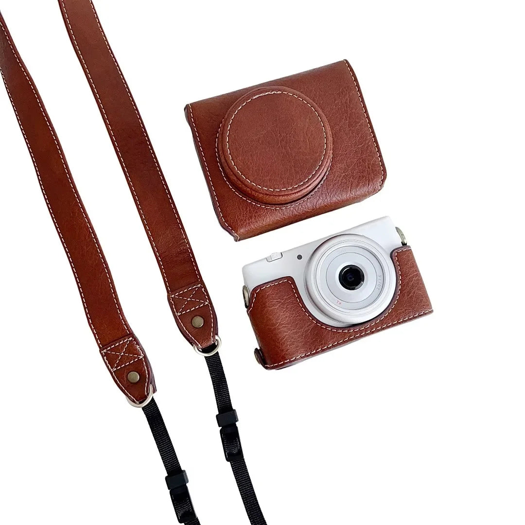 Uniqkart for Sony ZV-1F / ZV-1 Mark II Detachable PU Leather Camera Bag Battery Opening Design Drop-proof Cover with Shoulder Strap - Brown