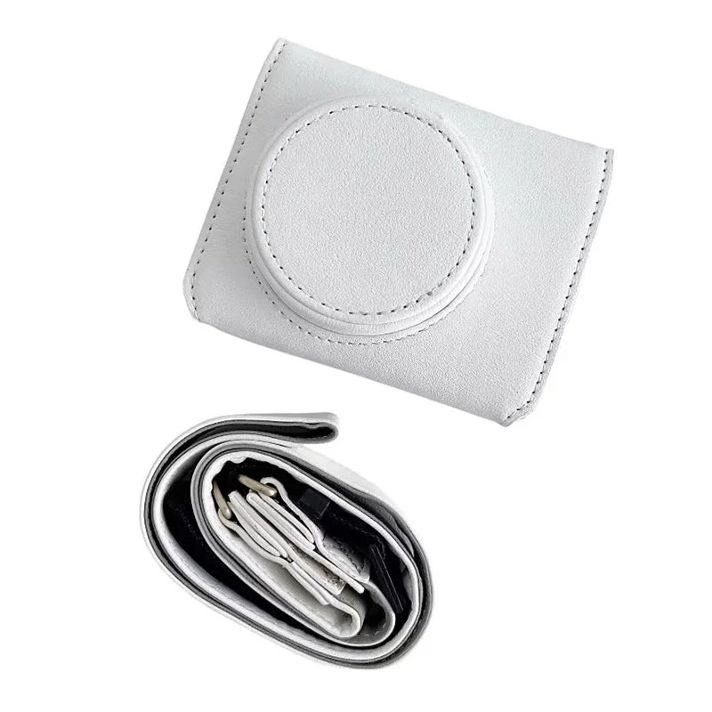 Uniqkart for Sony ZV-1F / ZV-1 Mark II Detachable PU Leather Camera Bag Battery Opening Design Drop-proof Cover with Shoulder Strap - White