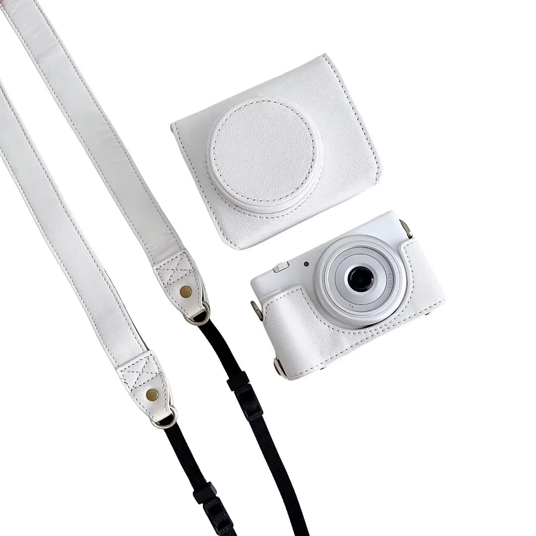 Uniqkart for Sony ZV-1F / ZV-1 Mark II Detachable PU Leather Camera Bag Battery Opening Design Drop-proof Cover with Shoulder Strap - White